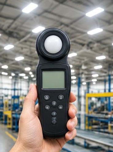 Lux meter measuring factory lighting