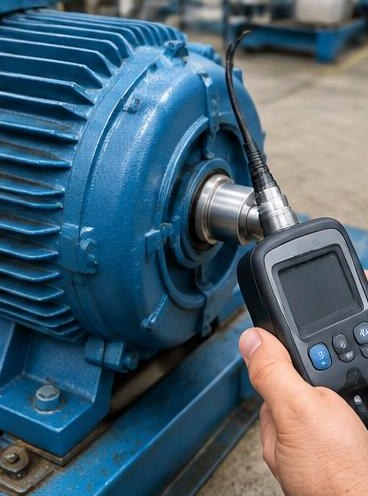 Vibration probe checking a motor bearing