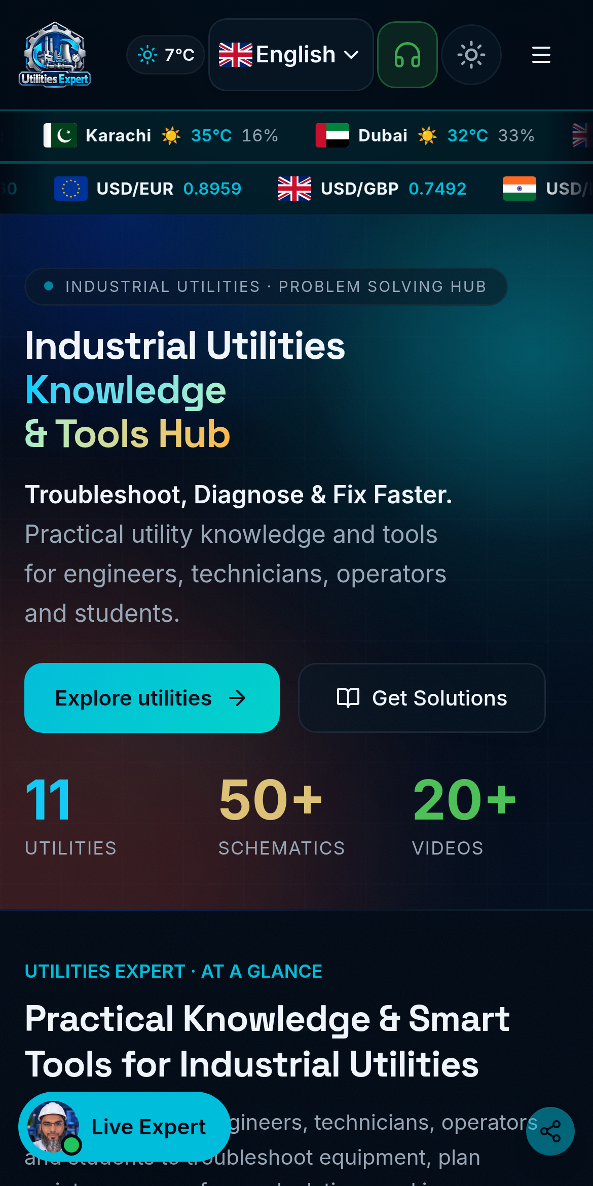The Utilities Expert home screen.